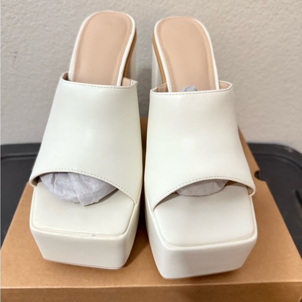 Elegant White Platform Mules